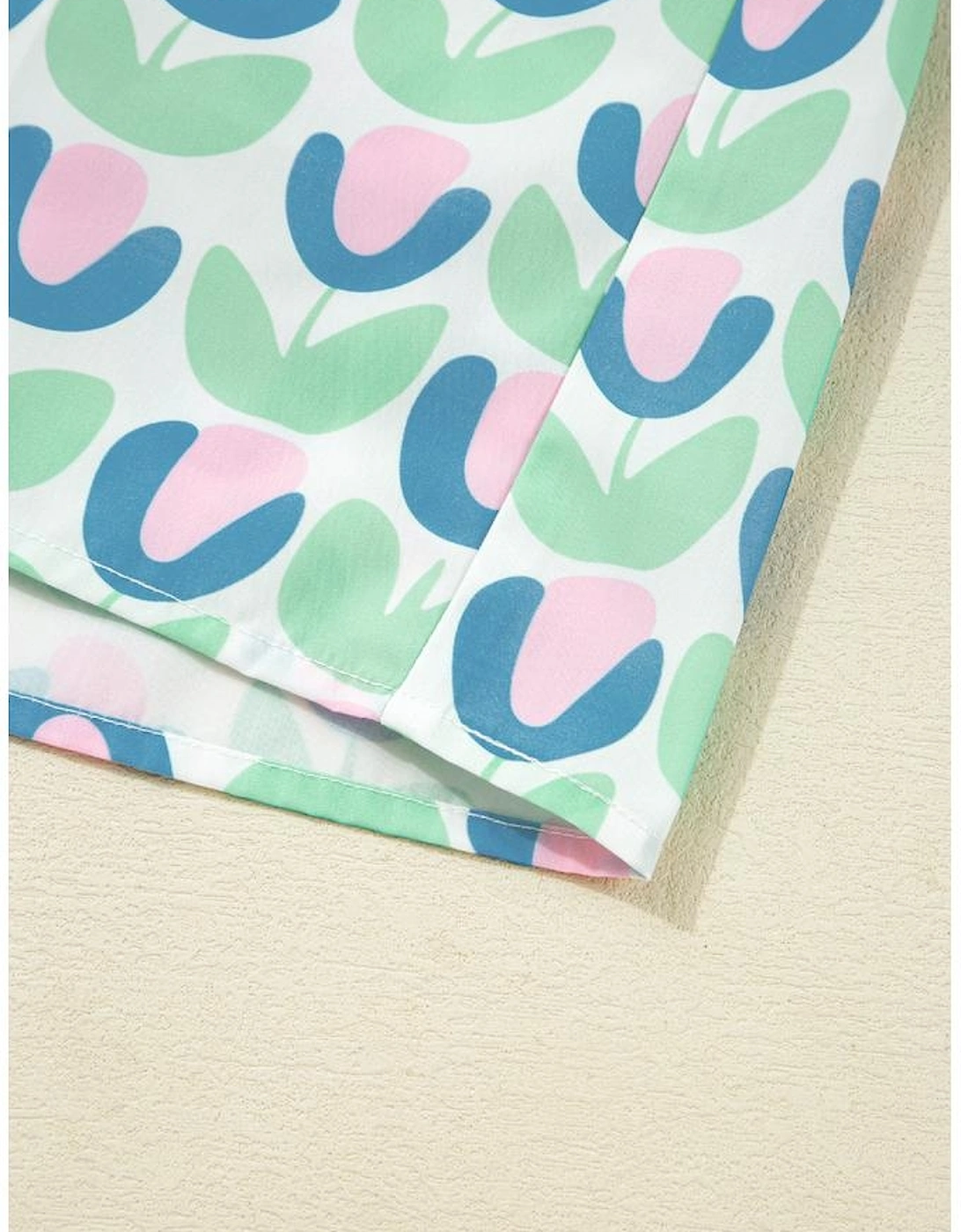 Green Floral Print Notched Neck Scalloped Detail Long Sleeve Mini Dress