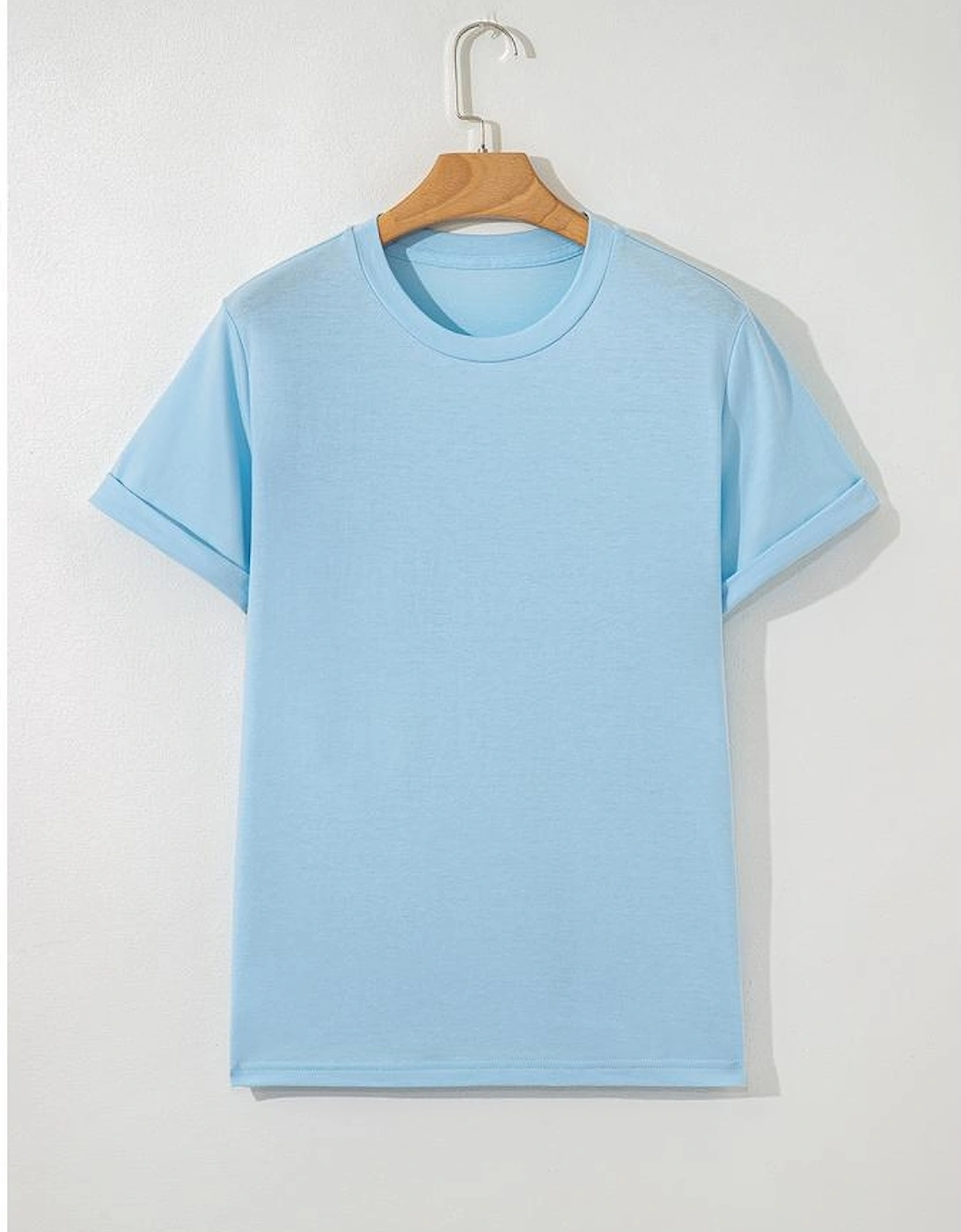 Light Blue Bright Casual Plain Crew Neck Tee
