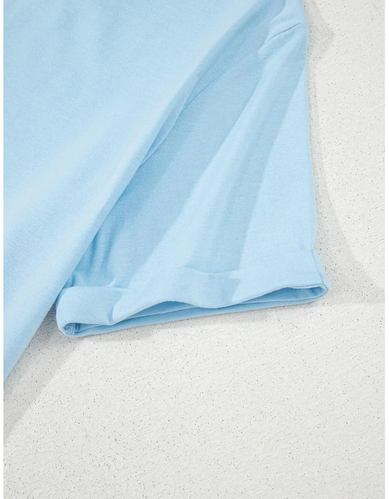 Light Blue Bright Casual Plain Crew Neck Tee