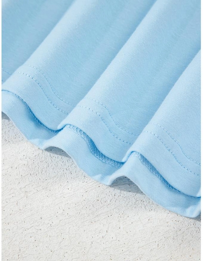 Light Blue Bright Casual Plain Crew Neck Tee