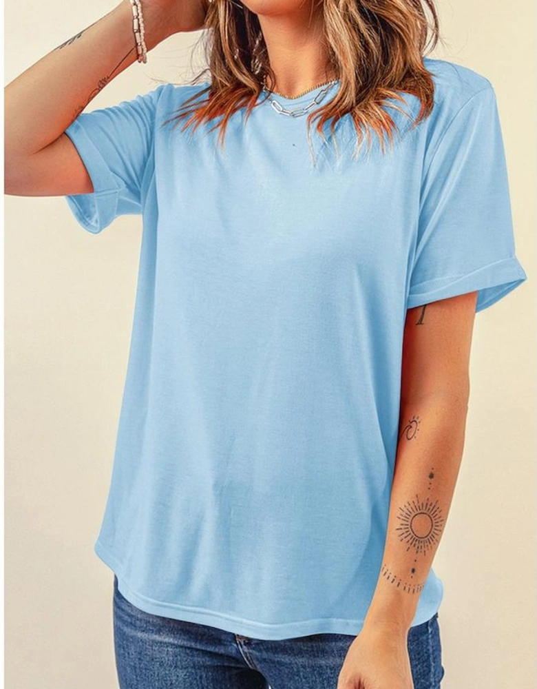 Light Blue Bright Casual Plain Crew Neck Tee