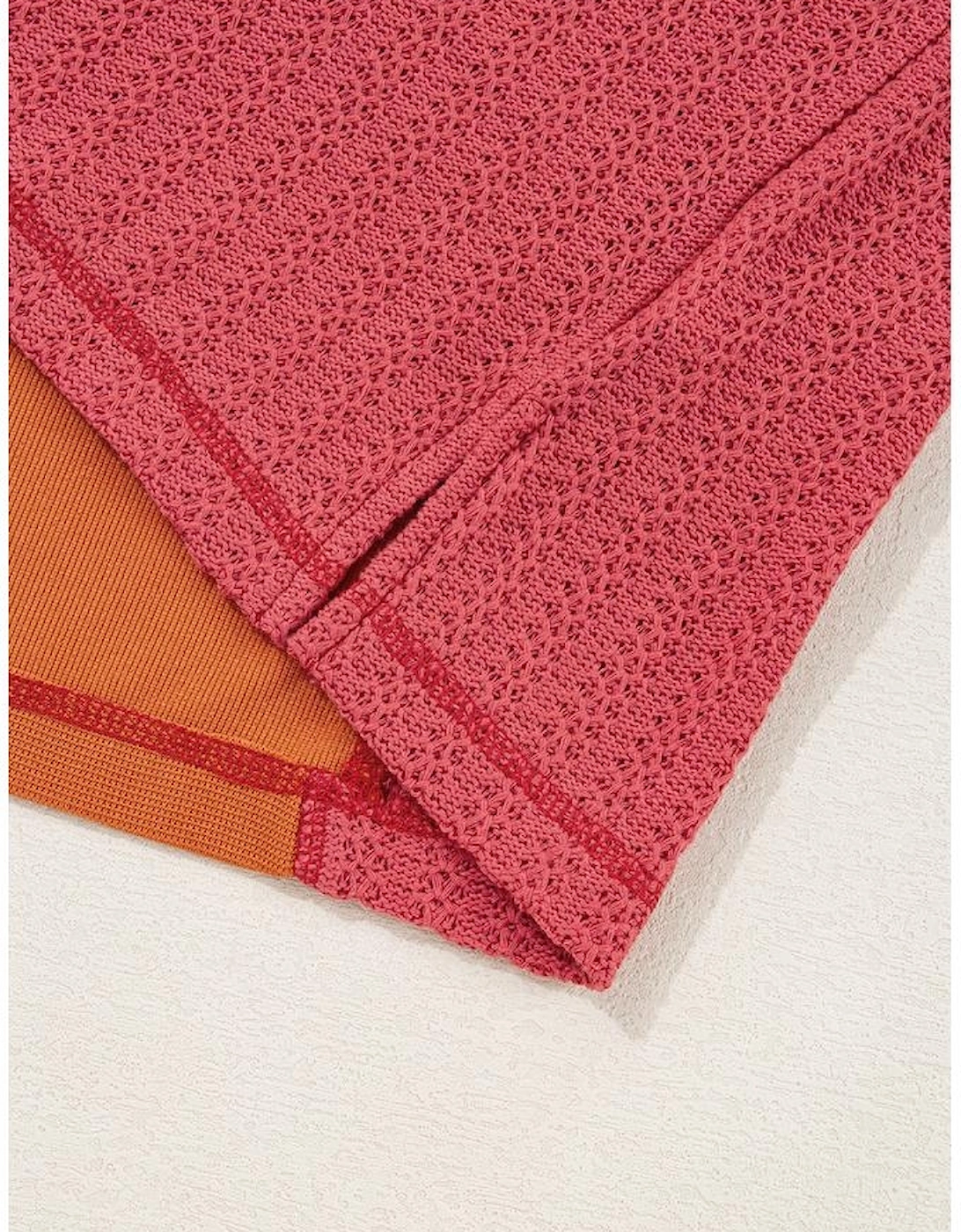 Orange Textured Knit Color Block Patchwork Chest Pocket Plus Size Top, 13 of 12