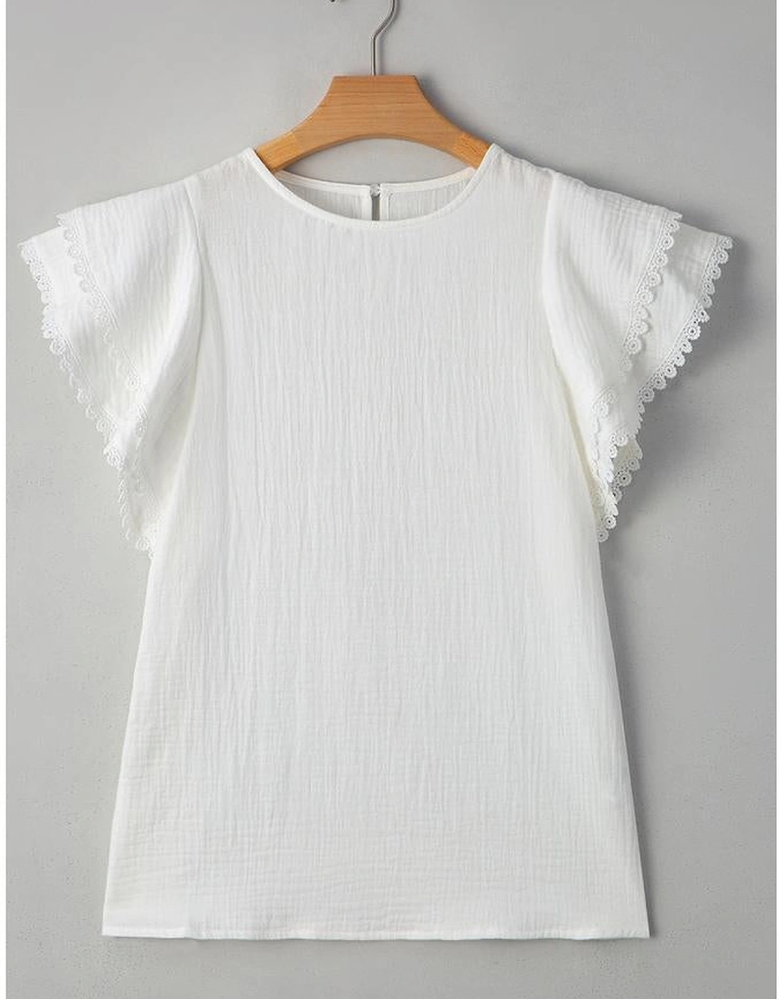 White Crinkled Layered Ruffled Flutter Sleeve Blouse