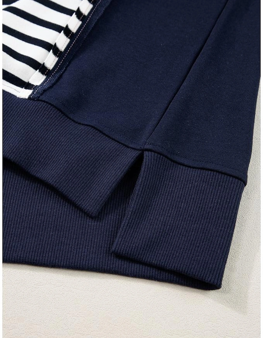 White Stripe Color Block Exposed Seam Loose Fit Sweatshirt