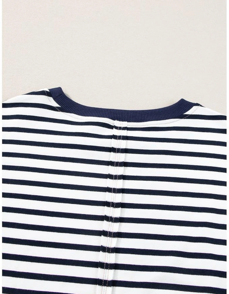 White Stripe Color Block Exposed Seam Loose Fit Sweatshirt