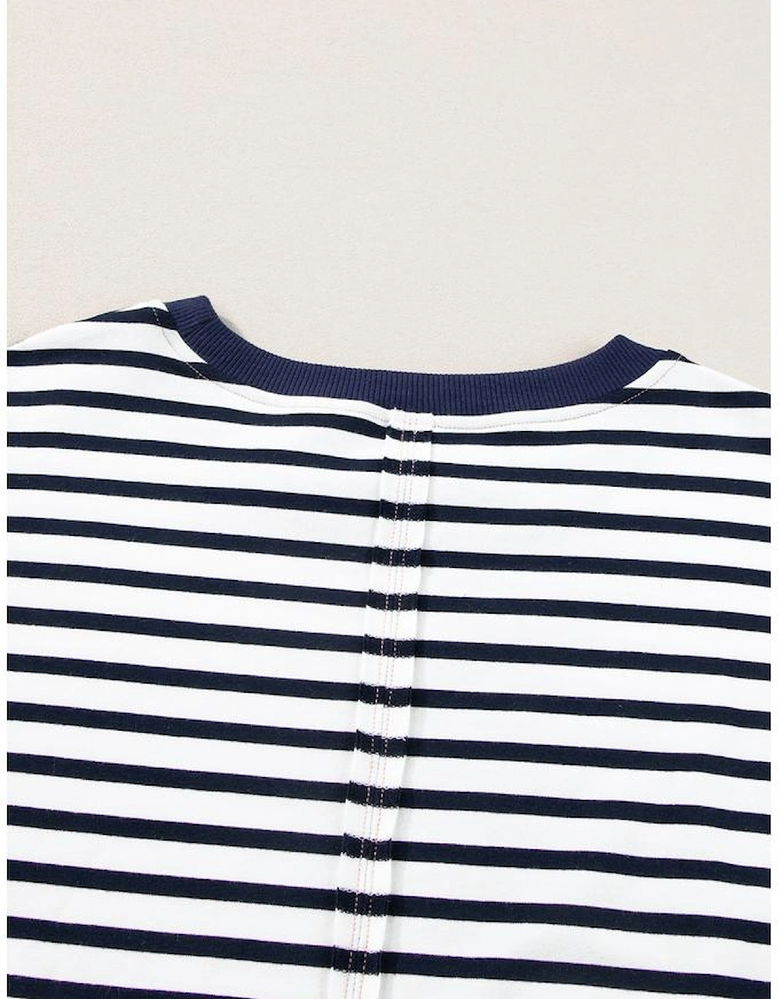 White Stripe Color Block Exposed Seam Loose Fit Sweatshirt