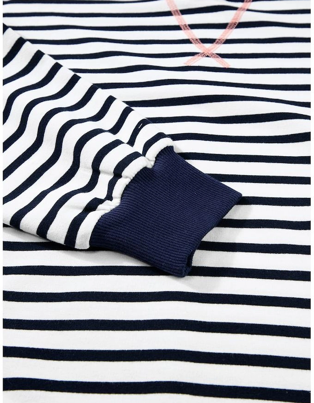 White Stripe Color Block Exposed Seam Loose Fit Sweatshirt