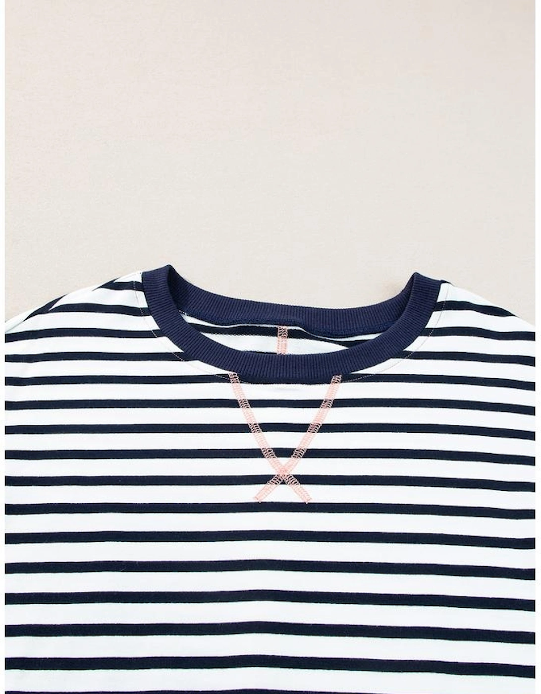 White Stripe Color Block Exposed Seam Loose Fit Sweatshirt