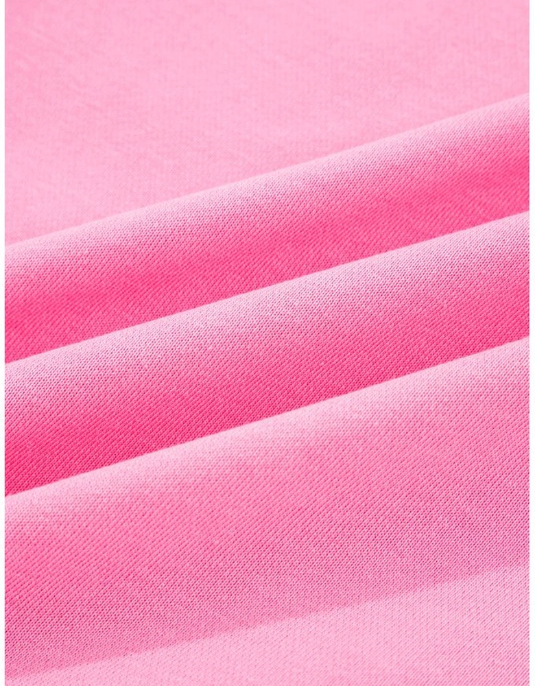 Pink Big Bow Lace Embroidered Dolman Sleeve Slit Plus Size Sweatshirt