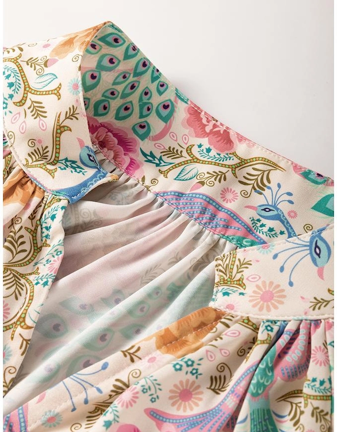 Multicolour Floral Print Bubble Sleeve Buttoned V Neck Mini Dress