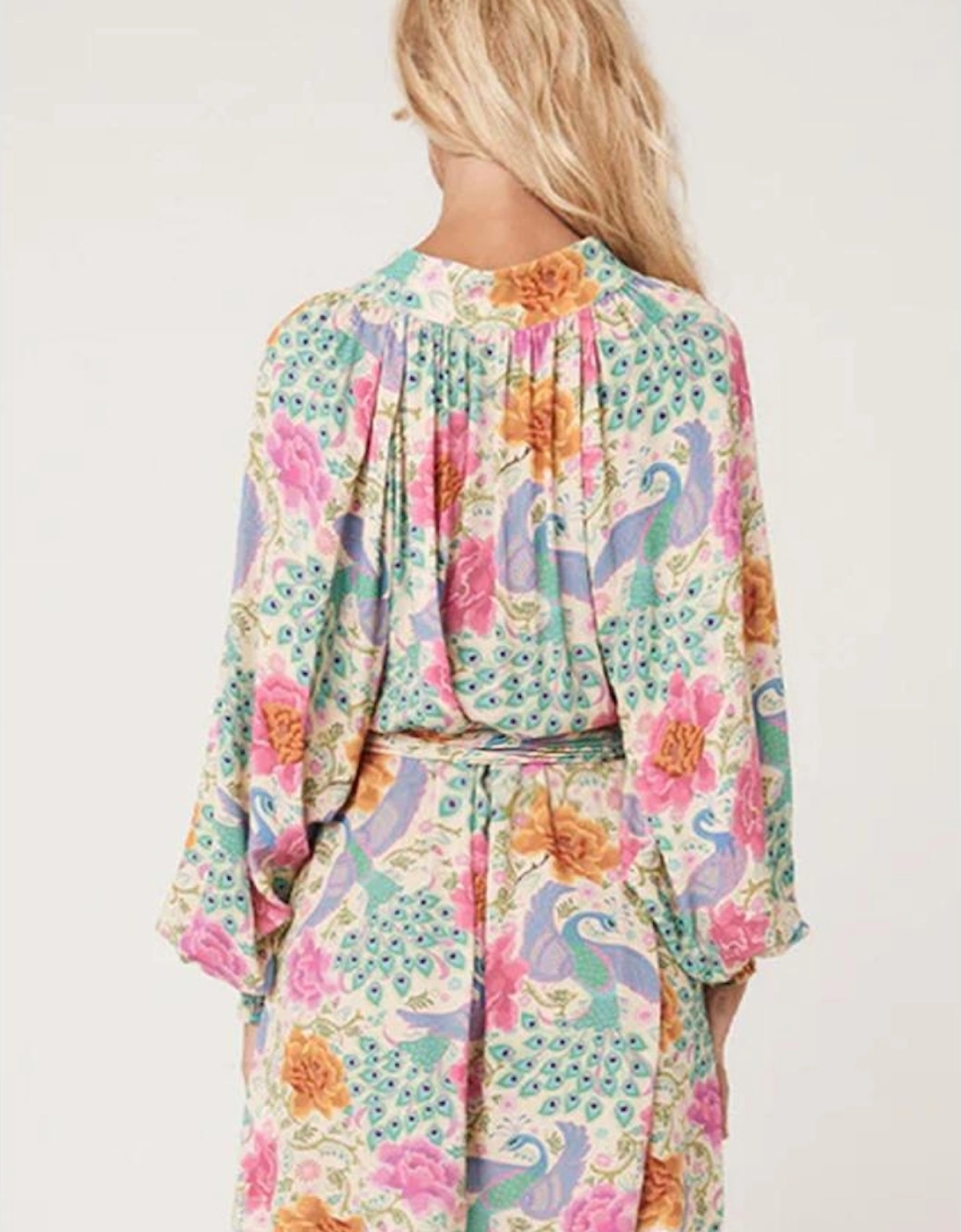 Multicolour Floral Print Bubble Sleeve Buttoned V Neck Mini Dress