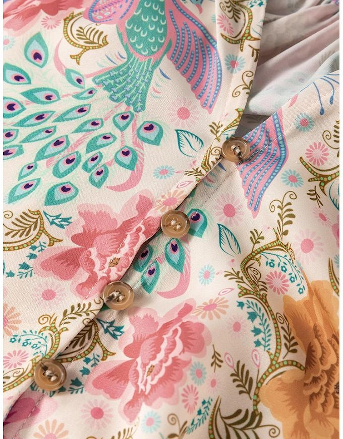 Multicolour Floral Print Bubble Sleeve Buttoned V Neck Mini Dress