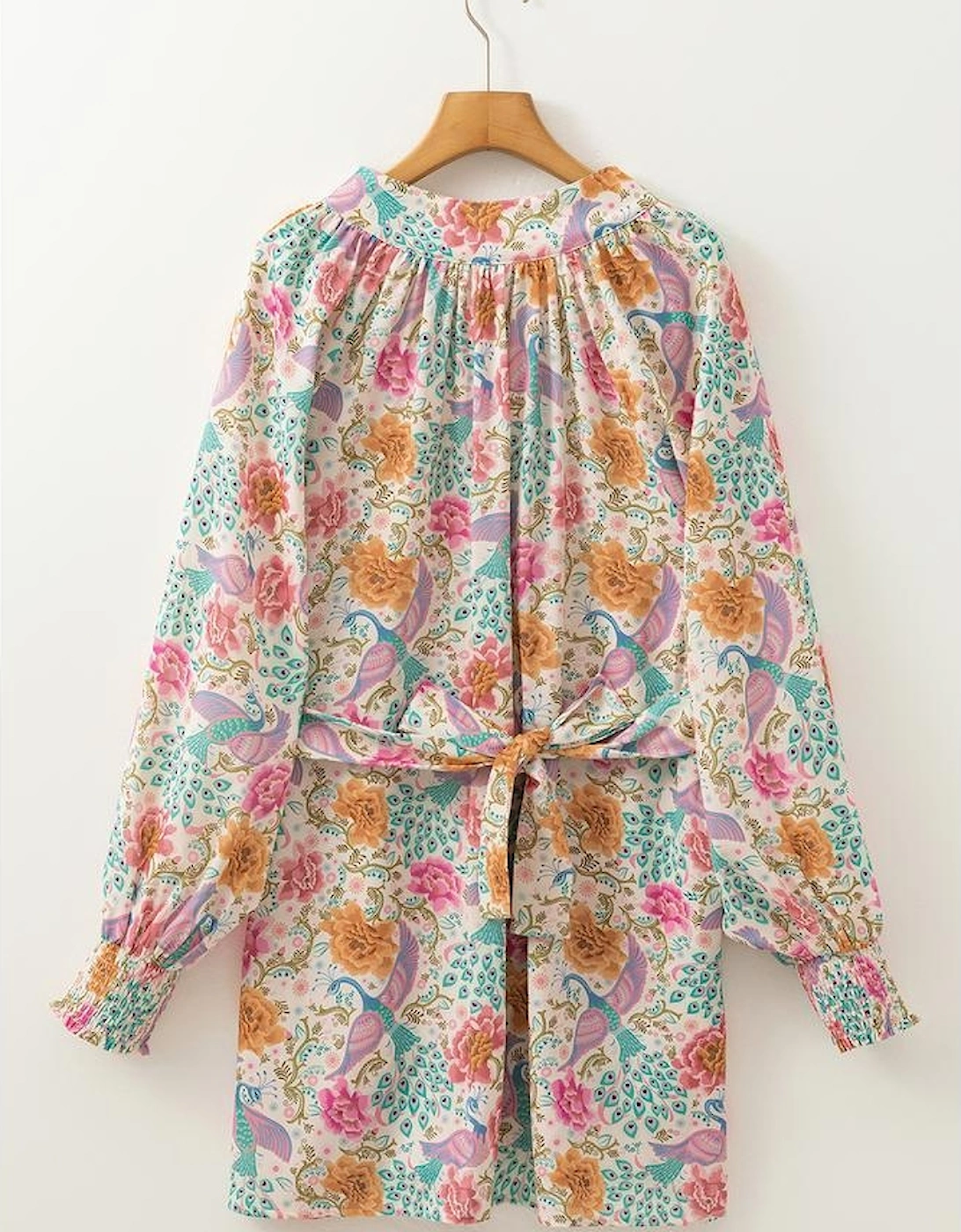 Multicolour Floral Print Bubble Sleeve Buttoned V Neck Mini Dress, 13 of 12