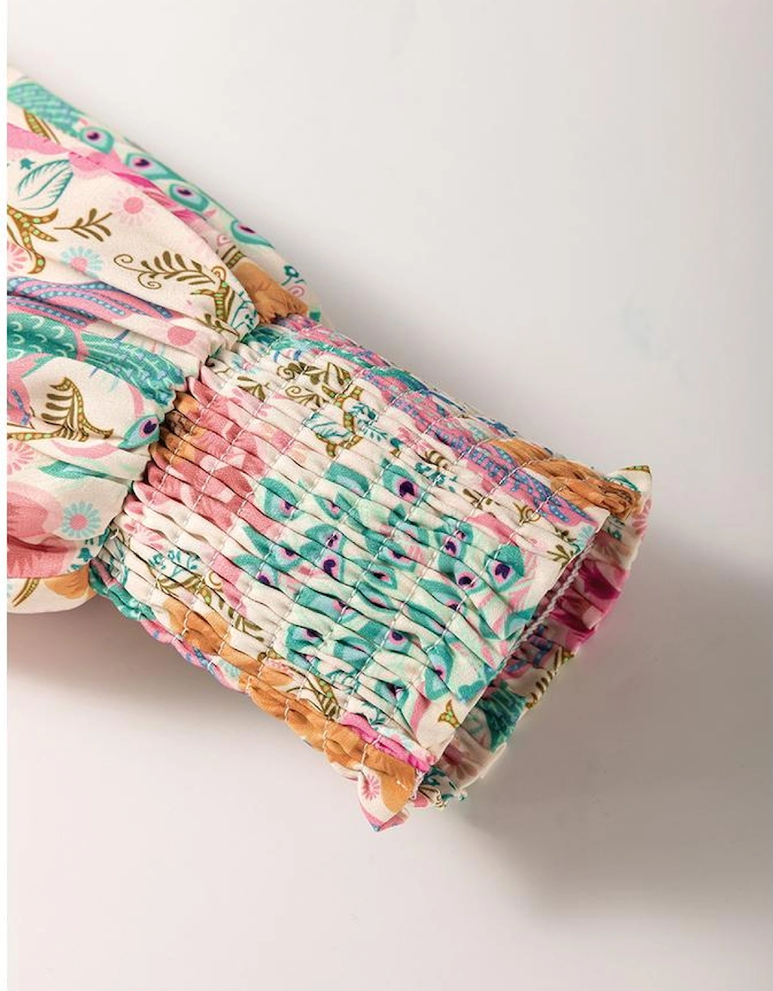 Multicolour Floral Print Bubble Sleeve Buttoned V Neck Mini Dress