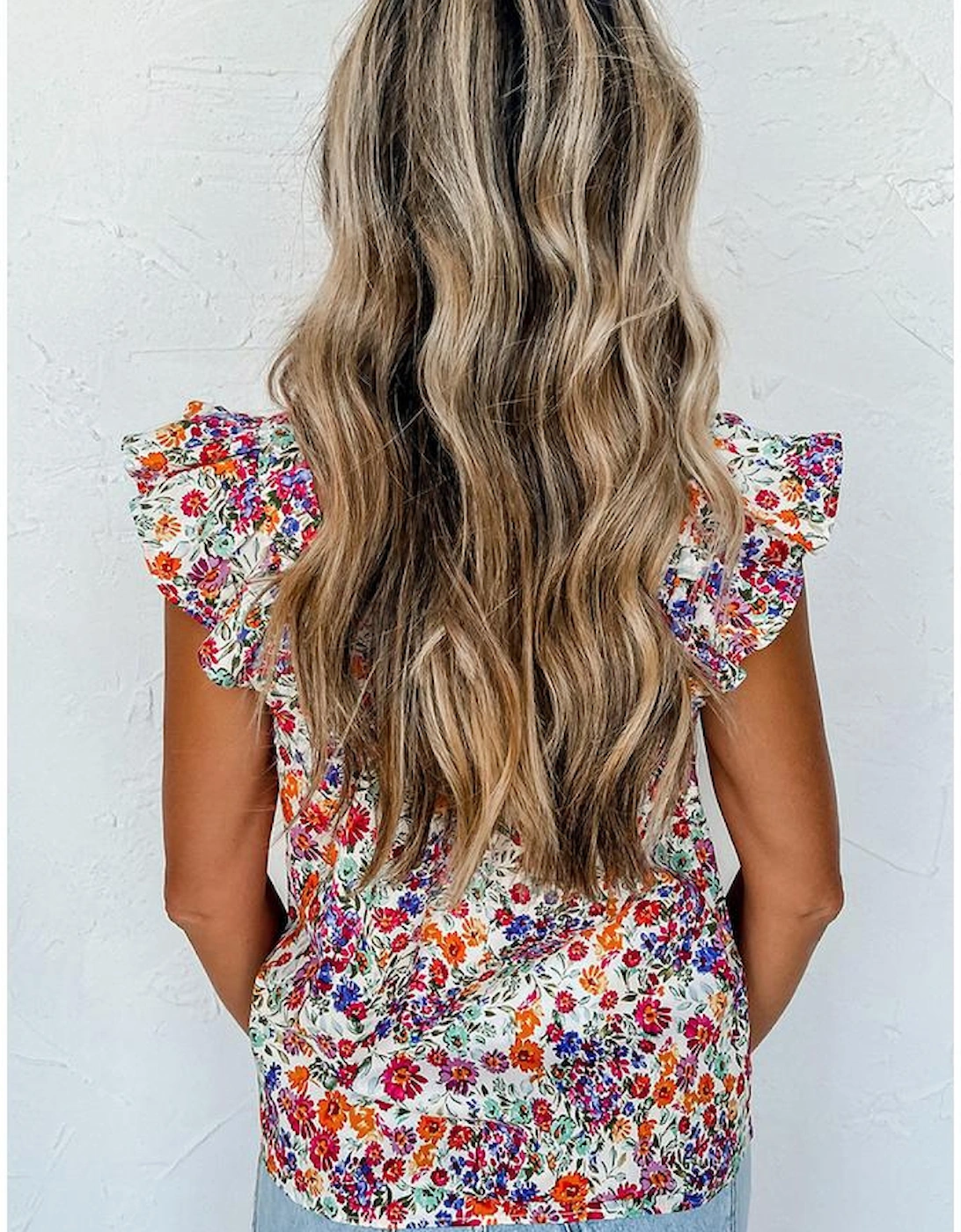 Rose Red Floral Square Neck Flutter Tank Top