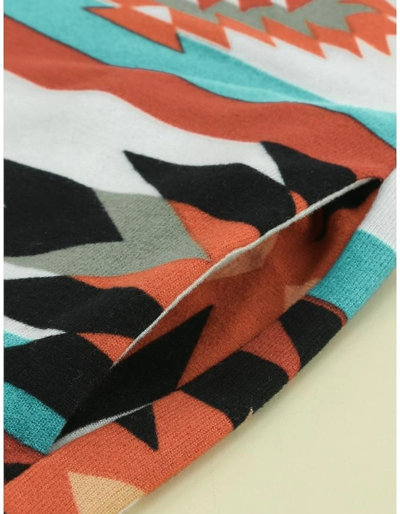 Multicolor Geometric Color Block Open Front Long Cardigan