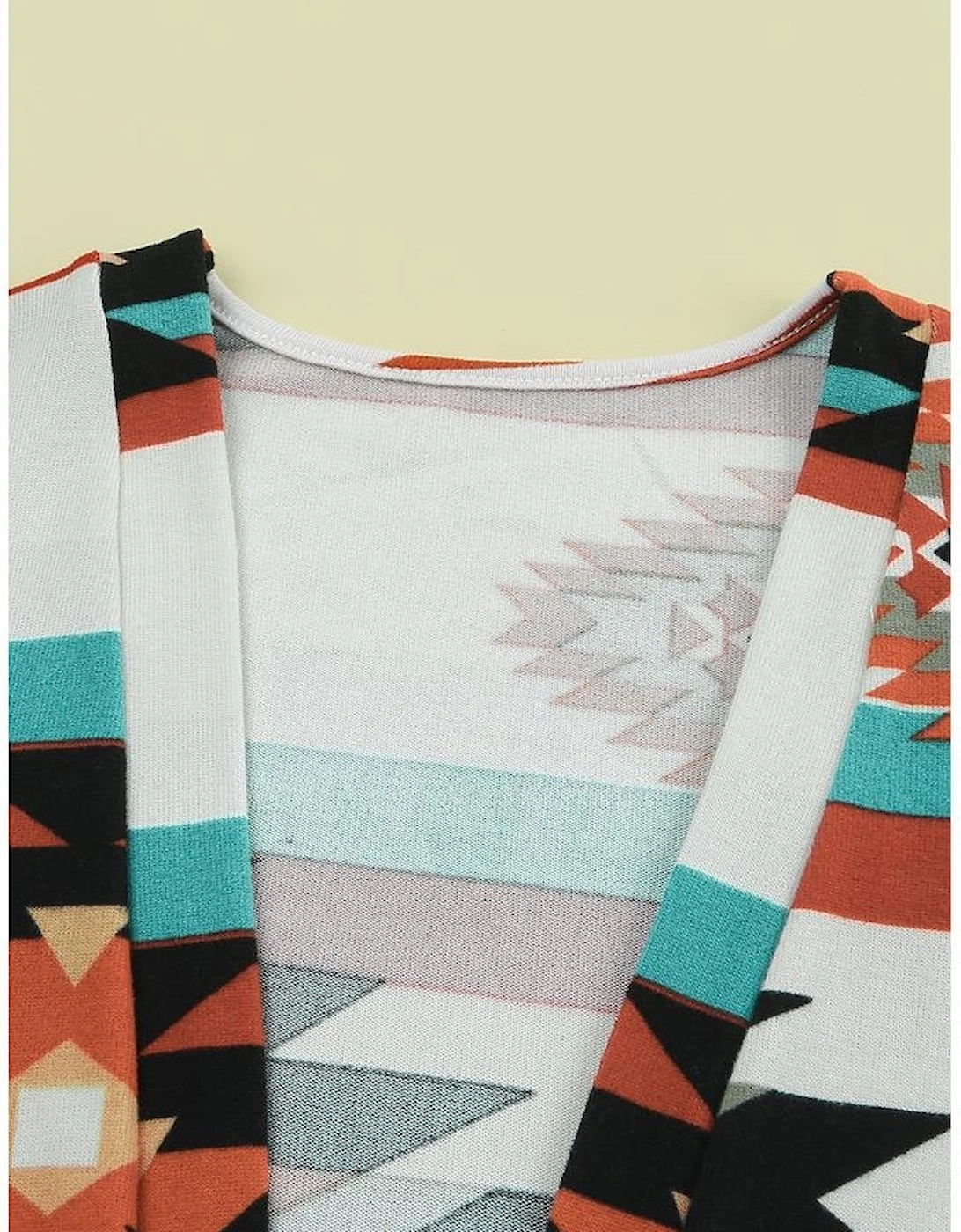 Multicolor Geometric Color Block Open Front Long Cardigan