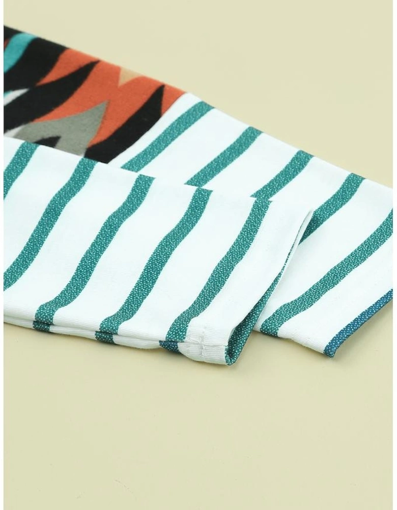 Multicolor Geometric Color Block Open Front Long Cardigan