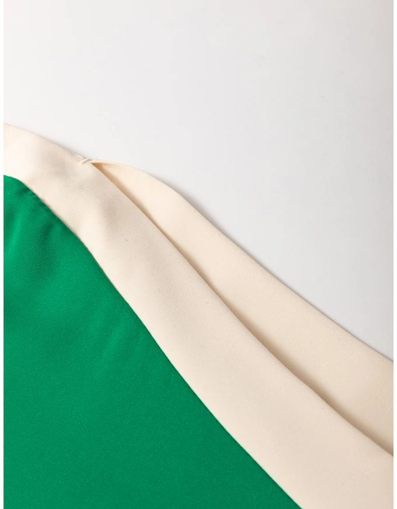 Green Oversized Color Block Boat Neck Tunic Blouse