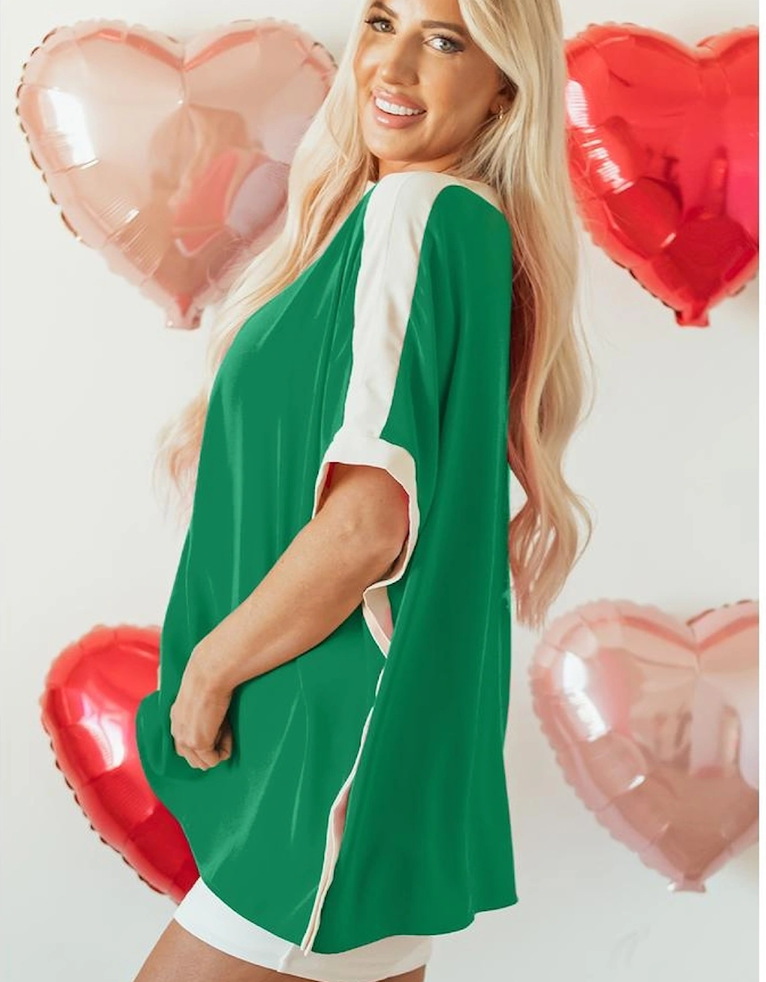 Green Oversized Color Block Boat Neck Tunic Blouse, 13 of 12