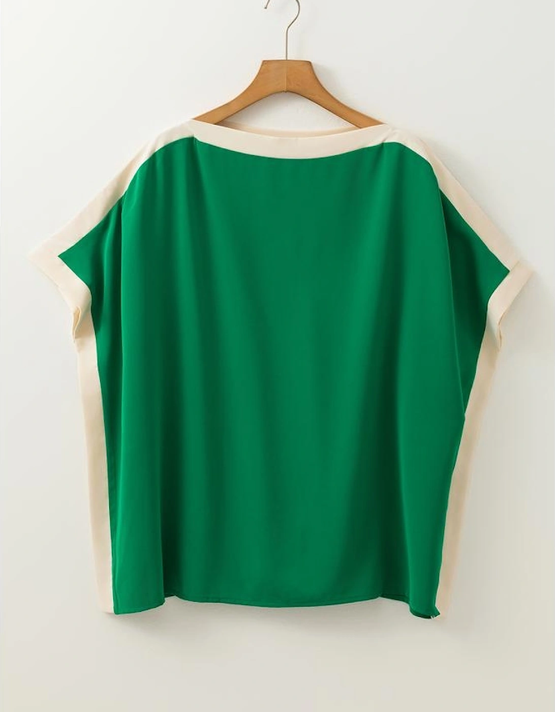 Green Oversized Color Block Boat Neck Tunic Blouse