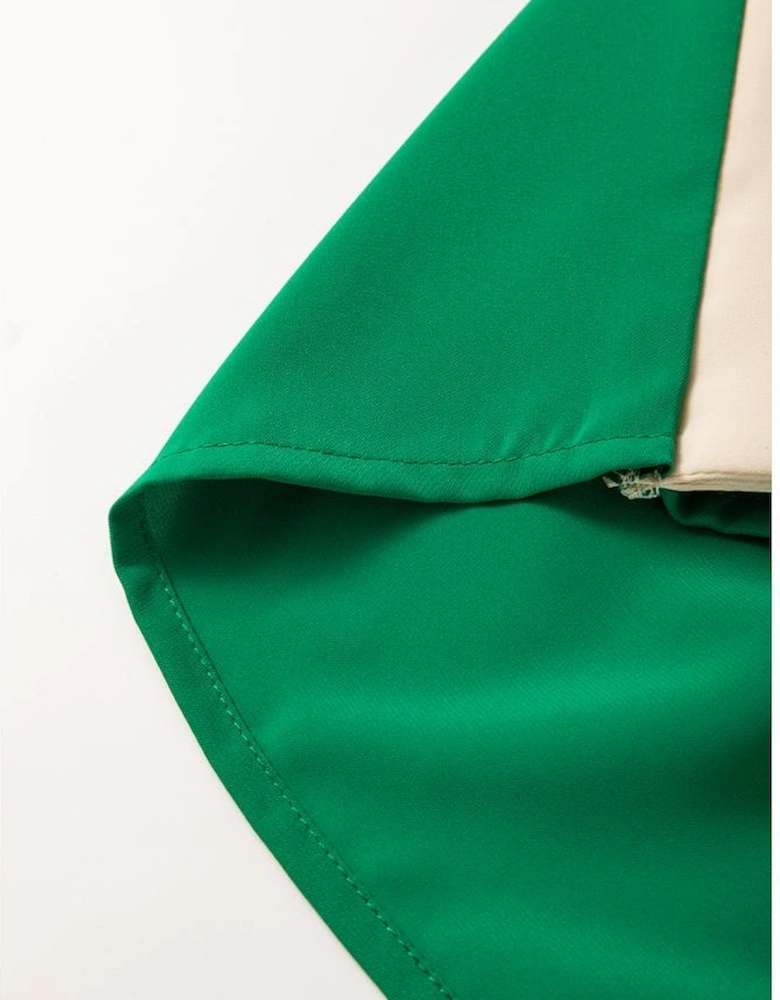 Green Oversized Color Block Boat Neck Tunic Blouse