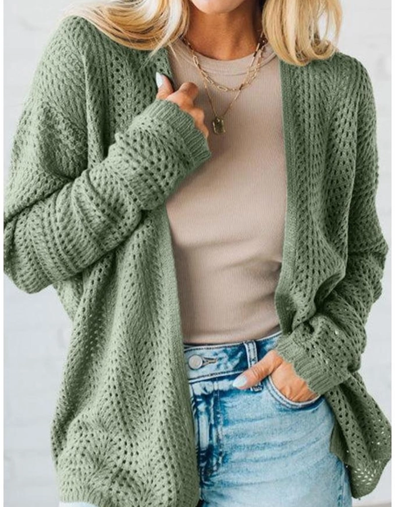Green Bay Scalloped Edge Eyelet Knit Batwing Sleeve Cardigan