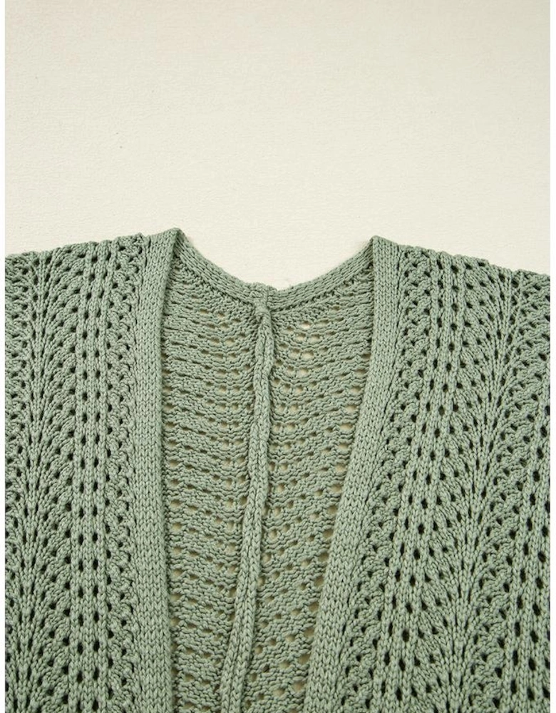 Green Bay Scalloped Edge Eyelet Knit Batwing Sleeve Cardigan