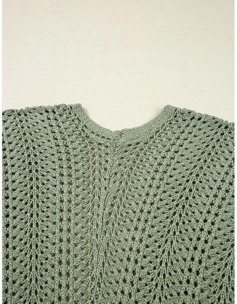 Green Bay Scalloped Edge Eyelet Knit Batwing Sleeve Cardigan