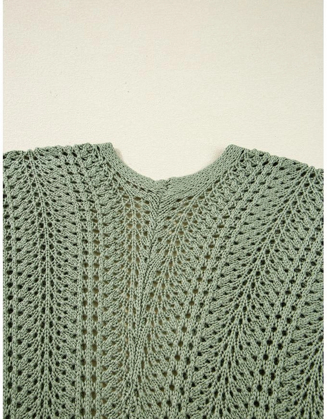 Green Bay Scalloped Edge Eyelet Knit Batwing Sleeve Cardigan