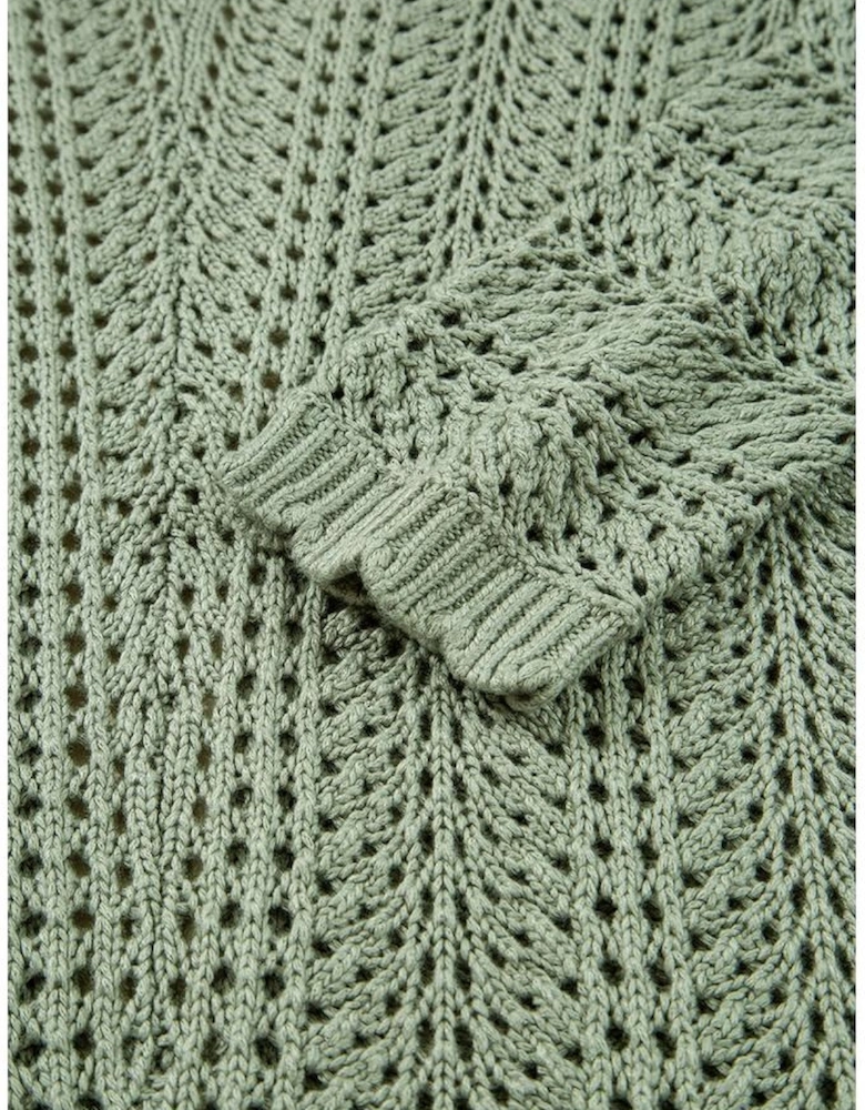 Green Bay Scalloped Edge Eyelet Knit Batwing Sleeve Cardigan