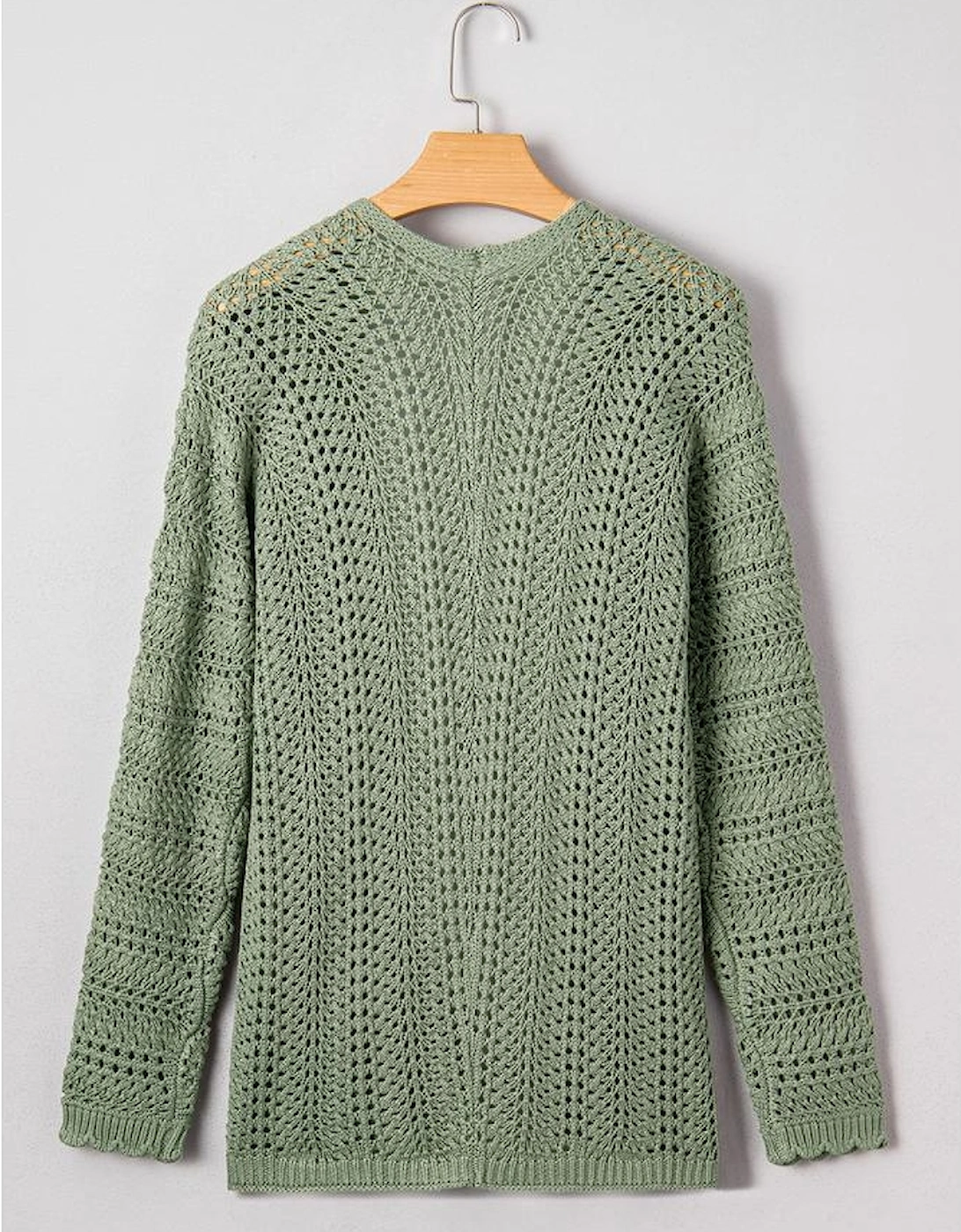 Green Bay Scalloped Edge Eyelet Knit Batwing Sleeve Cardigan