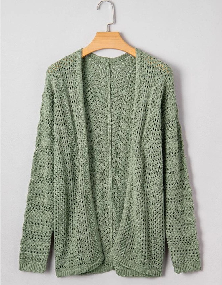 Green Bay Scalloped Edge Eyelet Knit Batwing Sleeve Cardigan