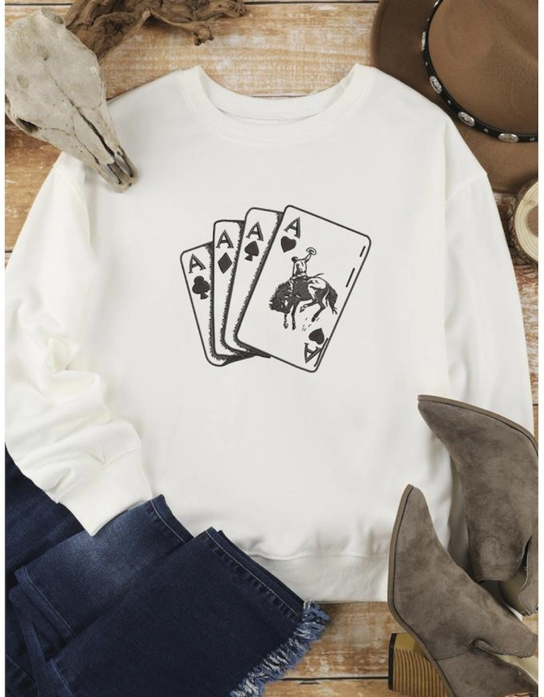 White Ace Card Cowboy Graphic Trendy Sweatshirt