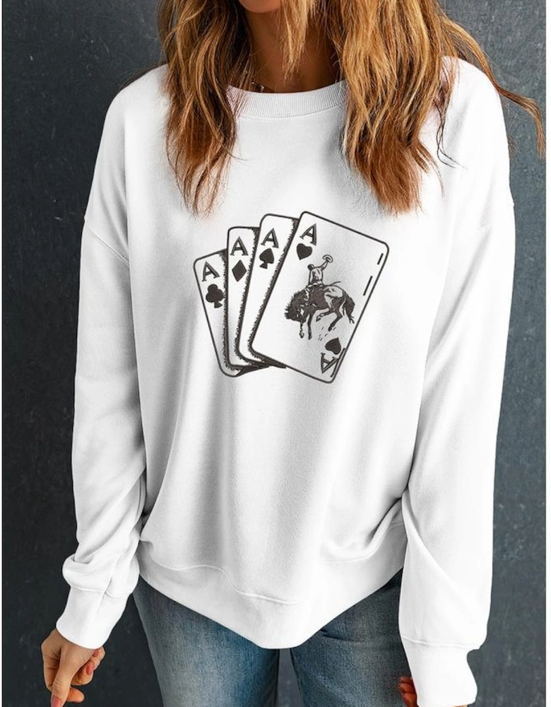 White Ace Card Cowboy Graphic Trendy Sweatshirt