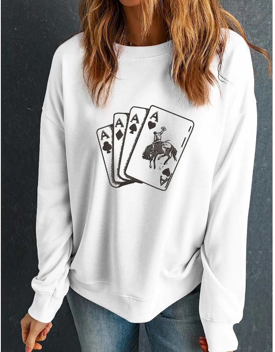 White Ace Card Cowboy Graphic Trendy Sweatshirt