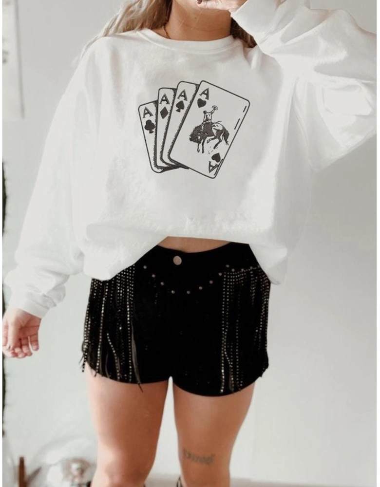 White Ace Card Cowboy Graphic Trendy Sweatshirt