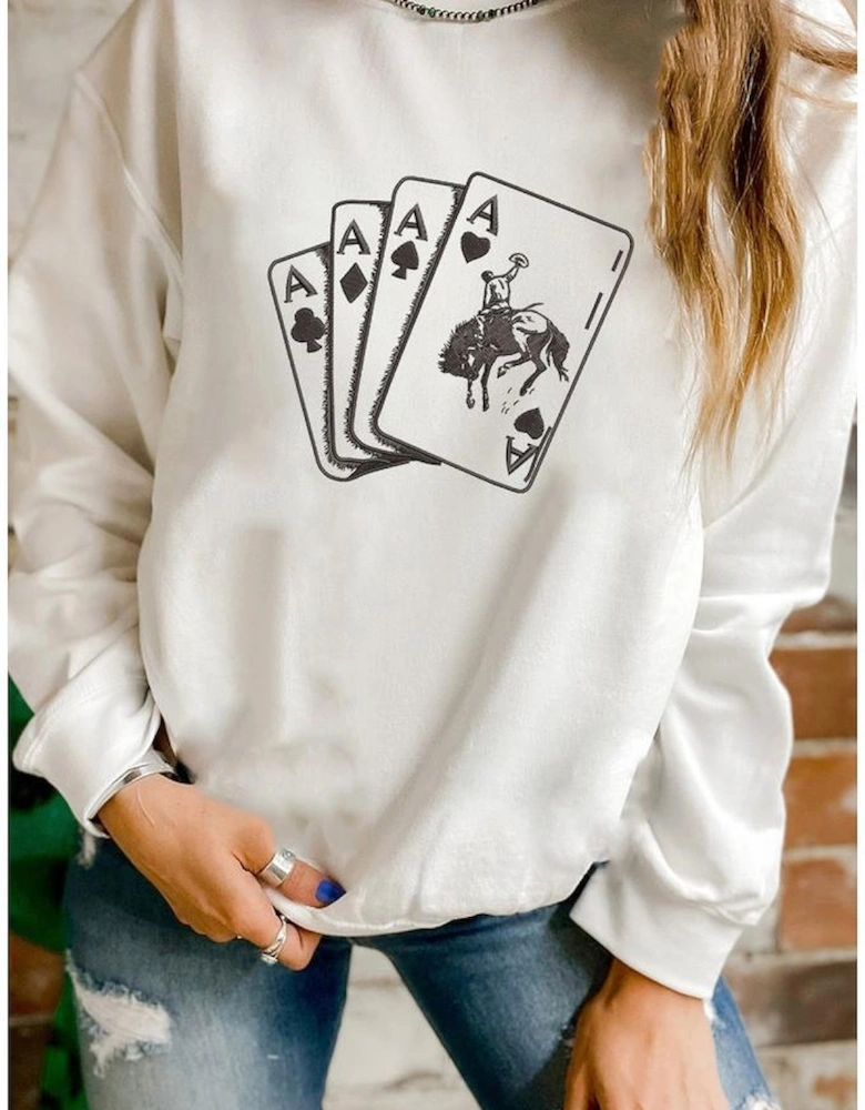 White Ace Card Cowboy Graphic Trendy Sweatshirt