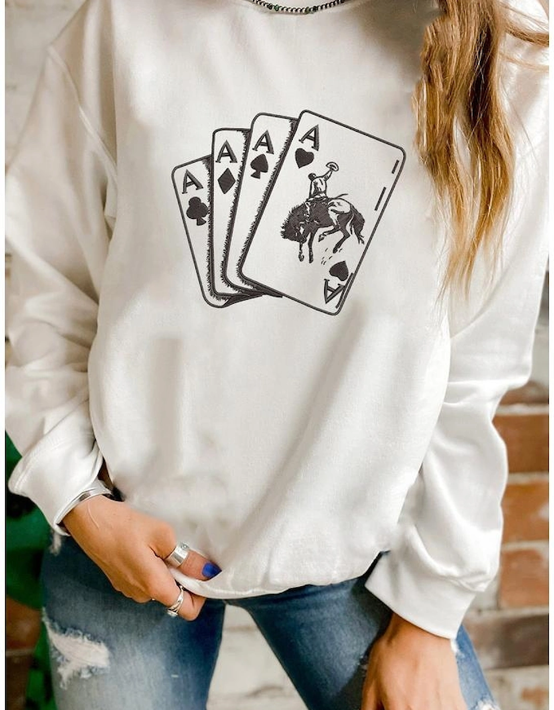 White Ace Card Cowboy Graphic Trendy Sweatshirt
