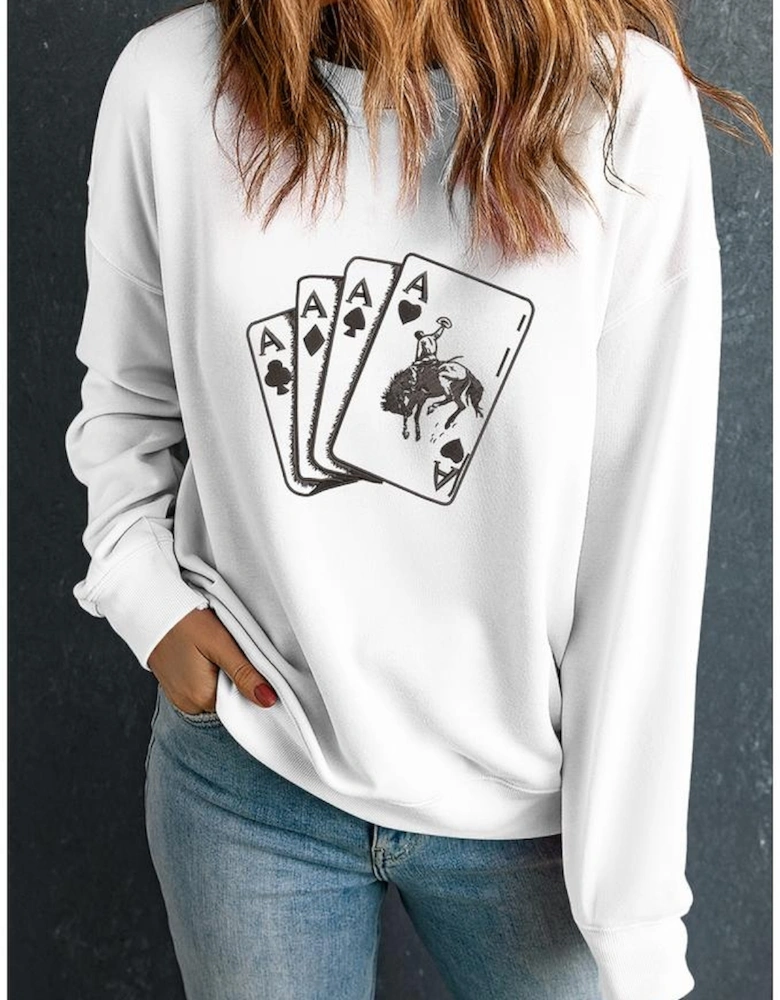 White Ace Card Cowboy Graphic Trendy Sweatshirt
