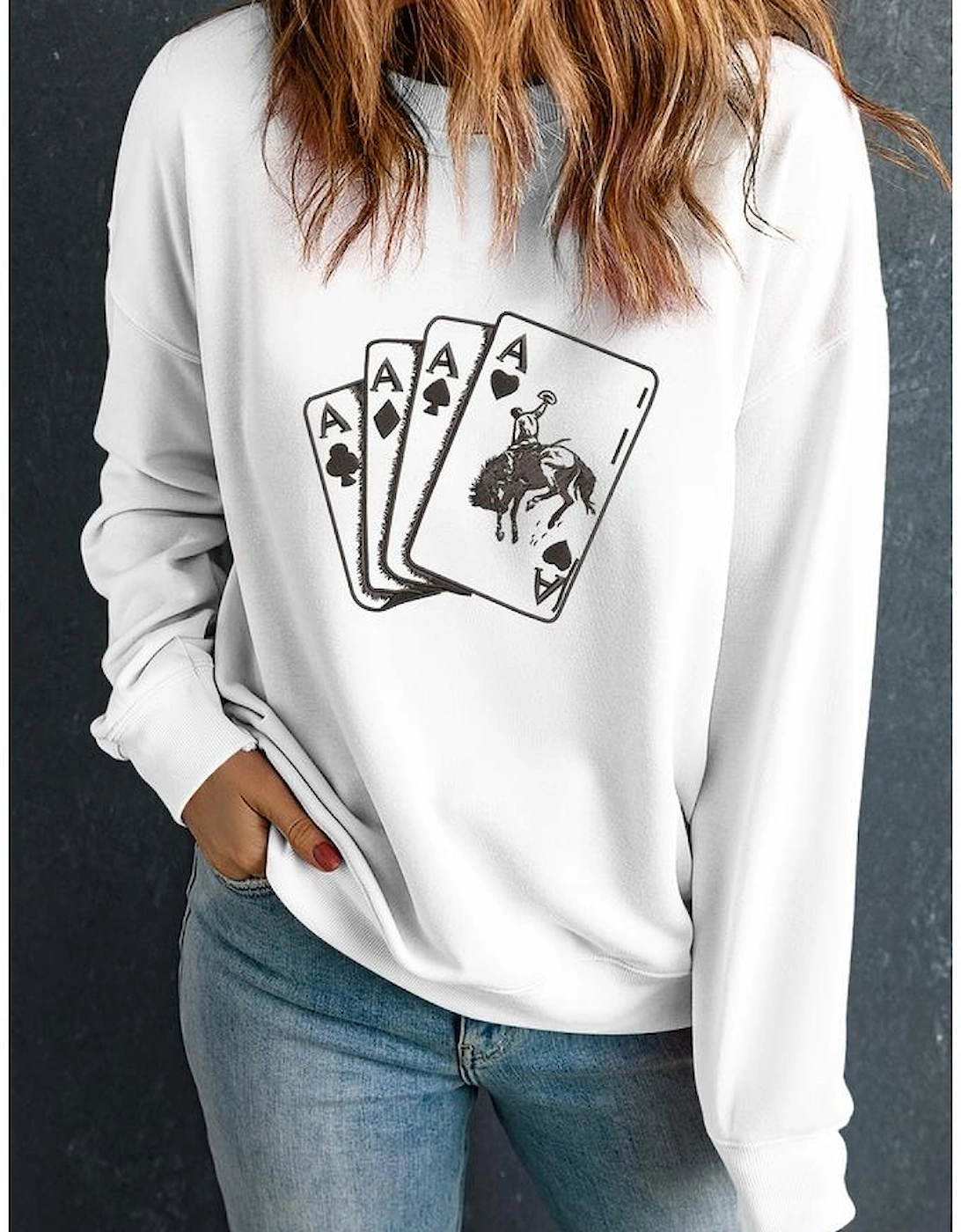 White Ace Card Cowboy Graphic Trendy Sweatshirt