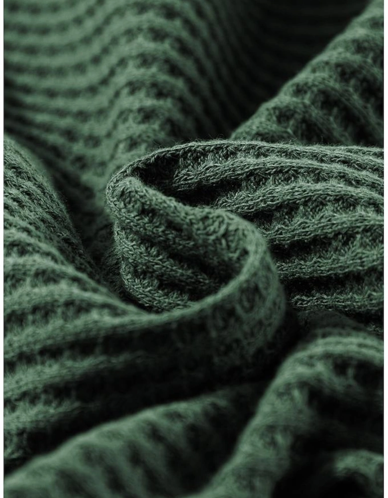 Blackish Green Waffle Knit Slim Fit Wrap V Neck Bodysuit