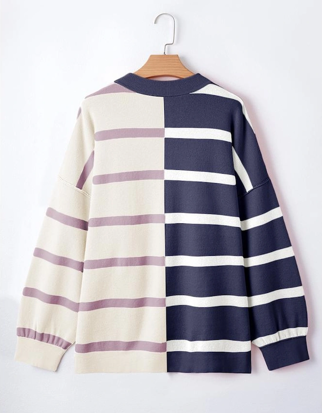 Blue Stripe Colorblock Oversized Sweater