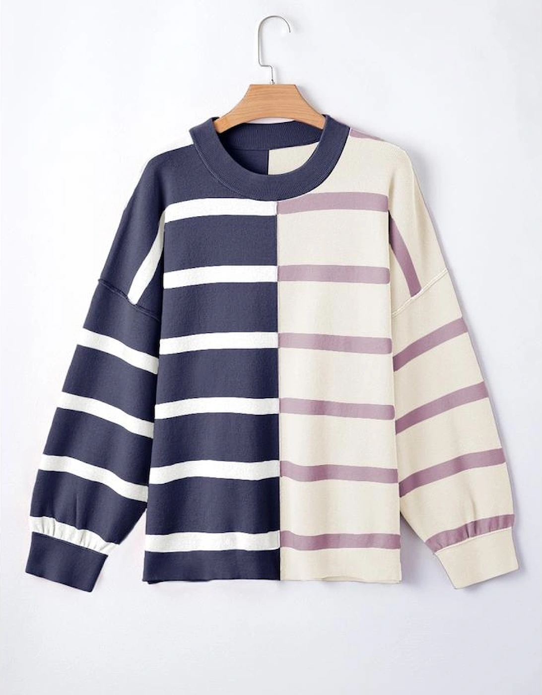 Blue Stripe Colorblock Oversized Sweater