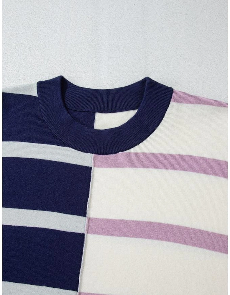 Blue Stripe Colorblock Oversized Sweater