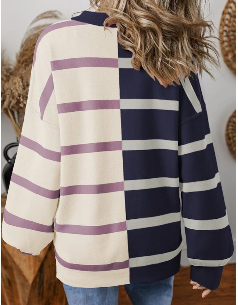 Blue Stripe Colorblock Oversized Sweater