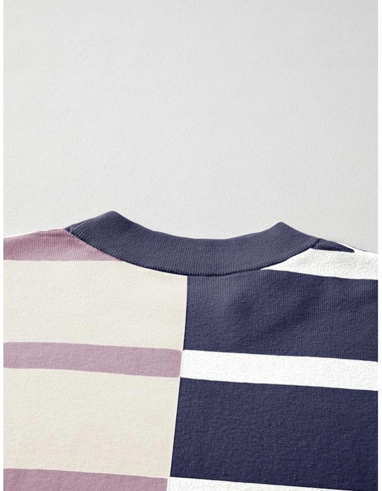 Blue Stripe Colorblock Oversized Sweater