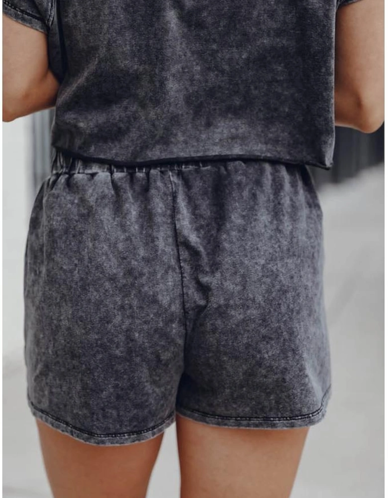 Black Acid Washed Short Lounge Set