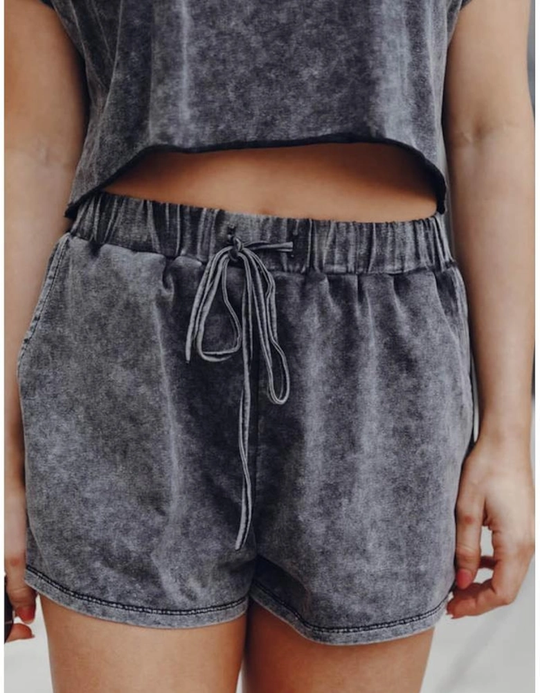 Black Acid Washed Short Lounge Set