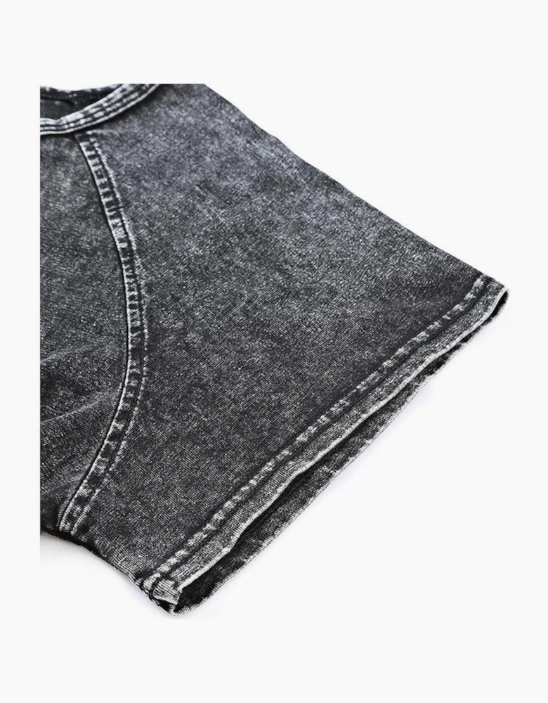 Black Acid Washed Short Lounge Set